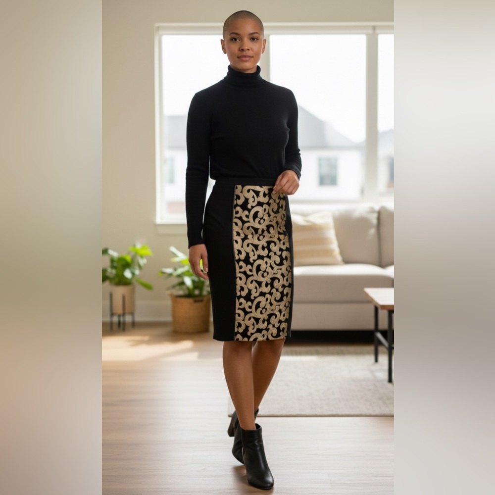 Wendy Williams Black and Gold A-Line Skirt - Elegant 1X Style elastic
